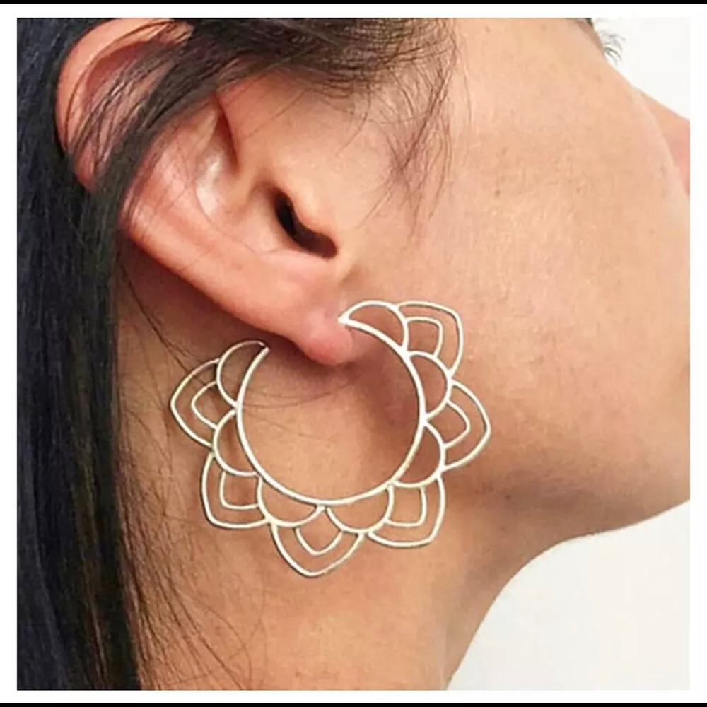Bohemian silver flower hoop boho floral earrings